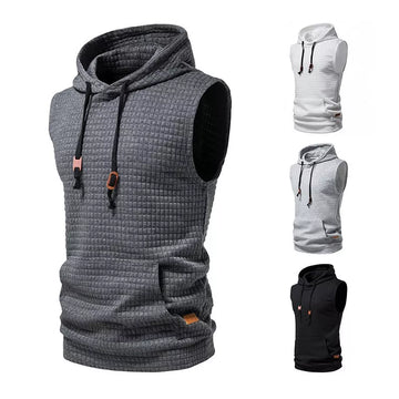 Saashi Men's Sleeveless Hoodies Casual Zipper Hooded Sweatshirt for Gym and Sports - L