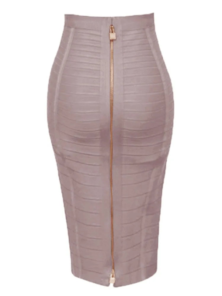 Saashi Bandage Skirt - Sexy Solid Colors, Zipper Closure, Elastic Bodycon