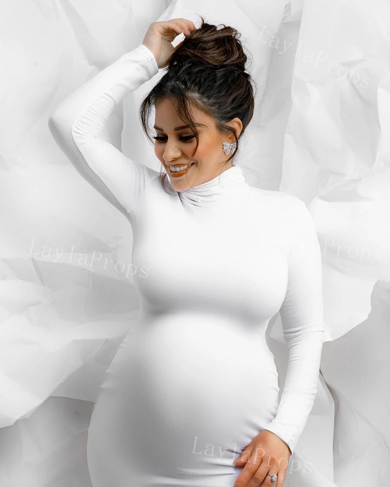 Saashi Maternity Long Sleeve Pleated Midi Dress - Photo Shoot Blouson Style