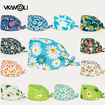 Saashi Flower Print Cotton Scrub Cap for Women in Medical and Nursing Fields