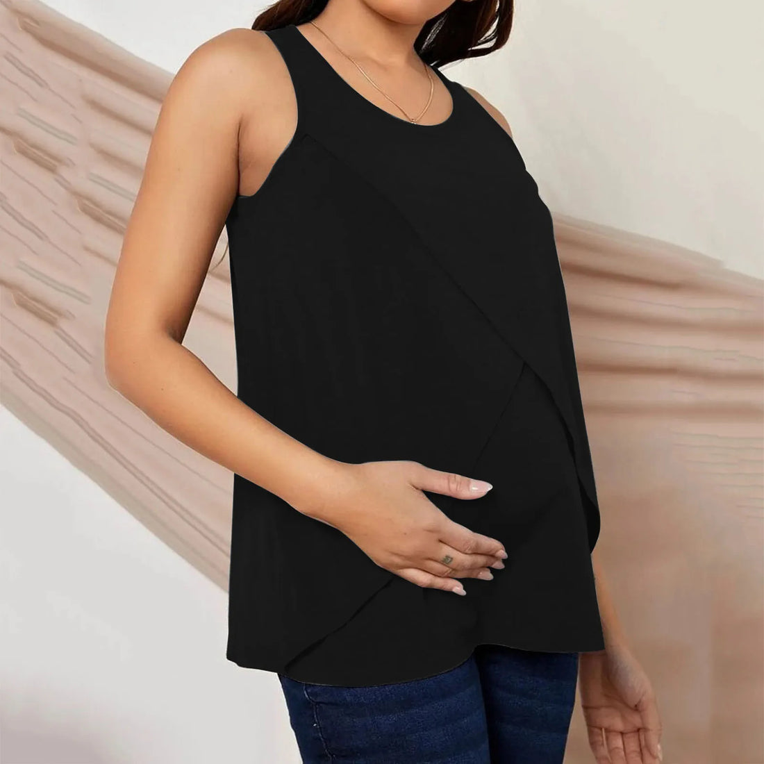 Saashi Maternity Breastfeeding Tank Top - Irregular Hem Tee, Casual Shirt