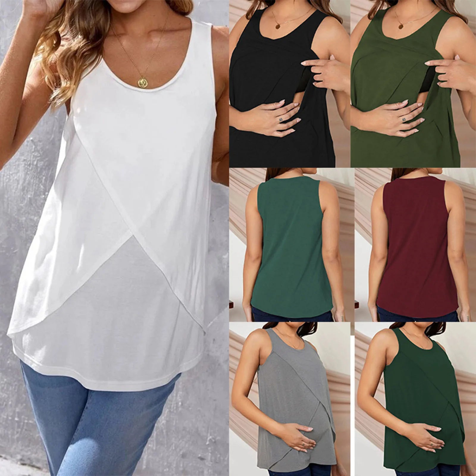 Saashi Maternity Breastfeeding Tank Top - Irregular Hem Tee, Casual Shirt