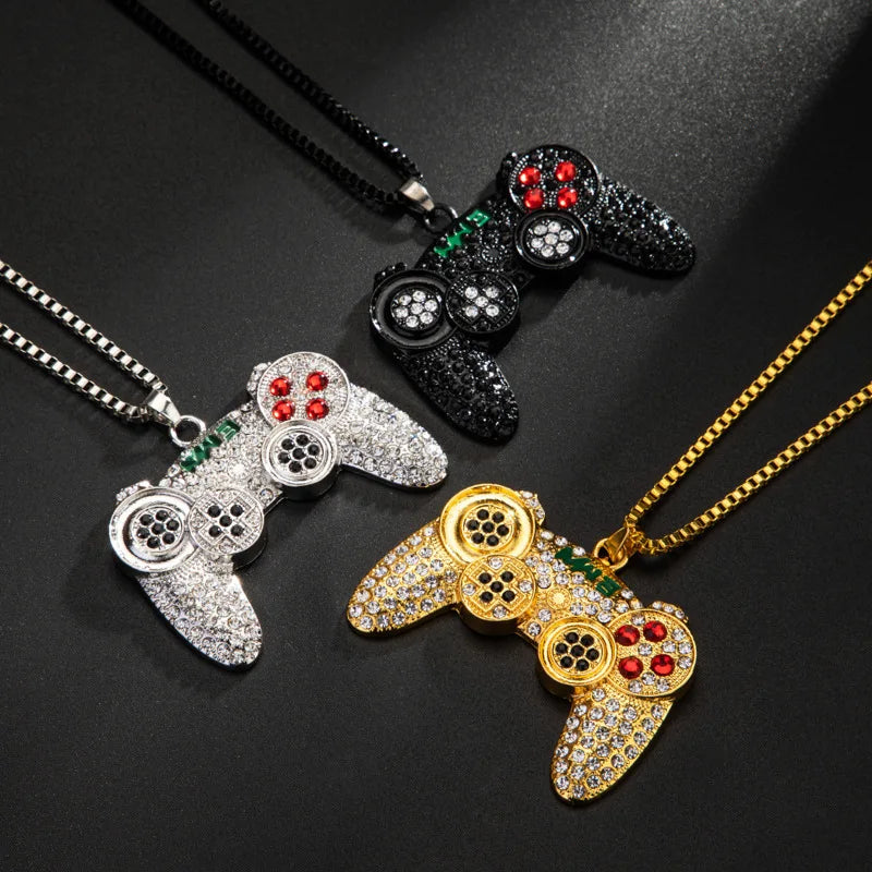 Saashi Game Console Handle Necklace Pendant Gold Chain Crystal Charms