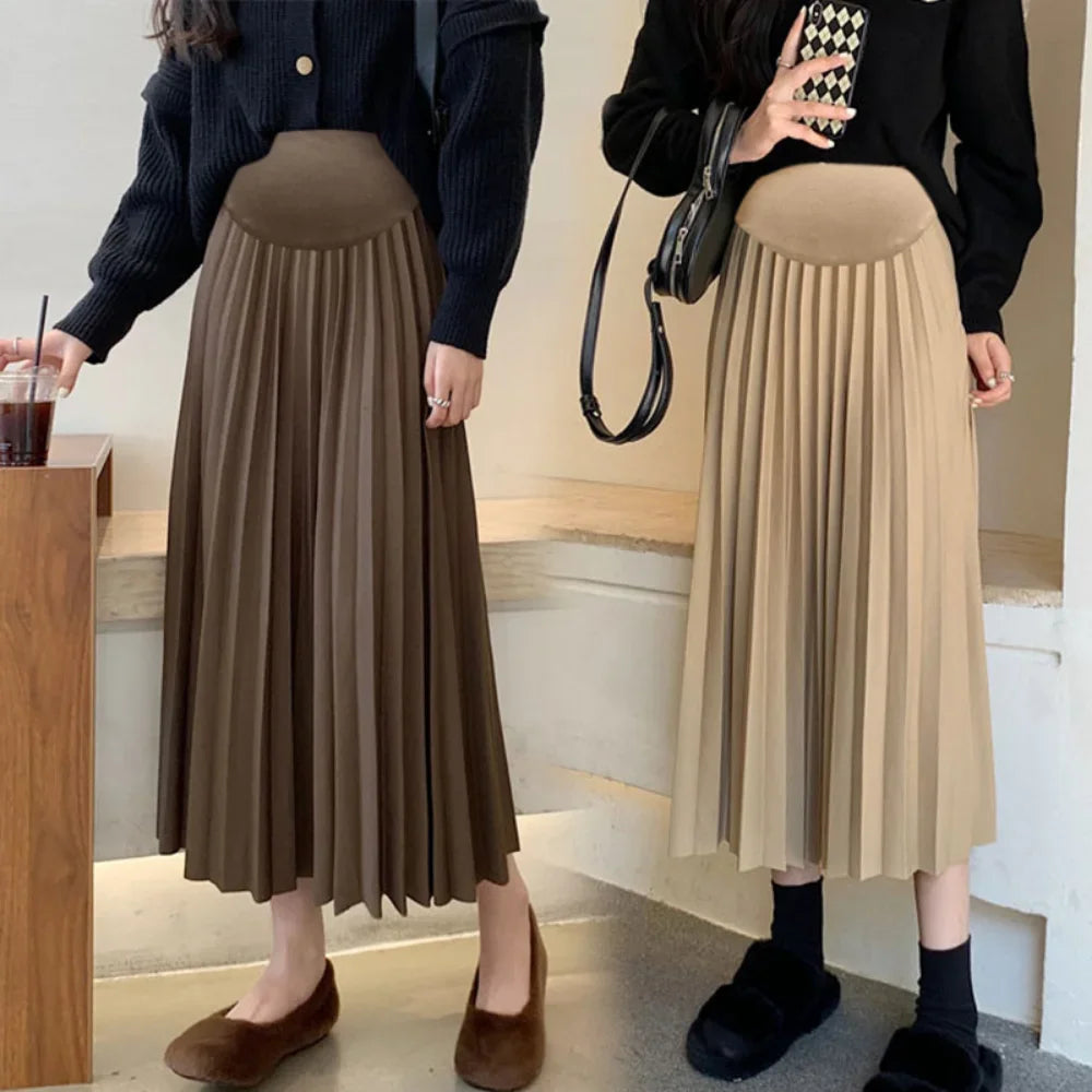 Saashi Pleated Maternity Skirt - Autumn/Winter Thick Warm, Elastic Waist