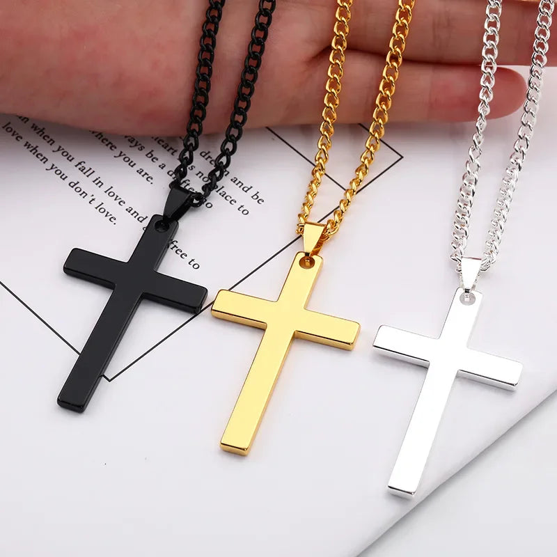 Saashi Punk Cross Pendant Couple Necklace Vintage Stainless Steel Chain