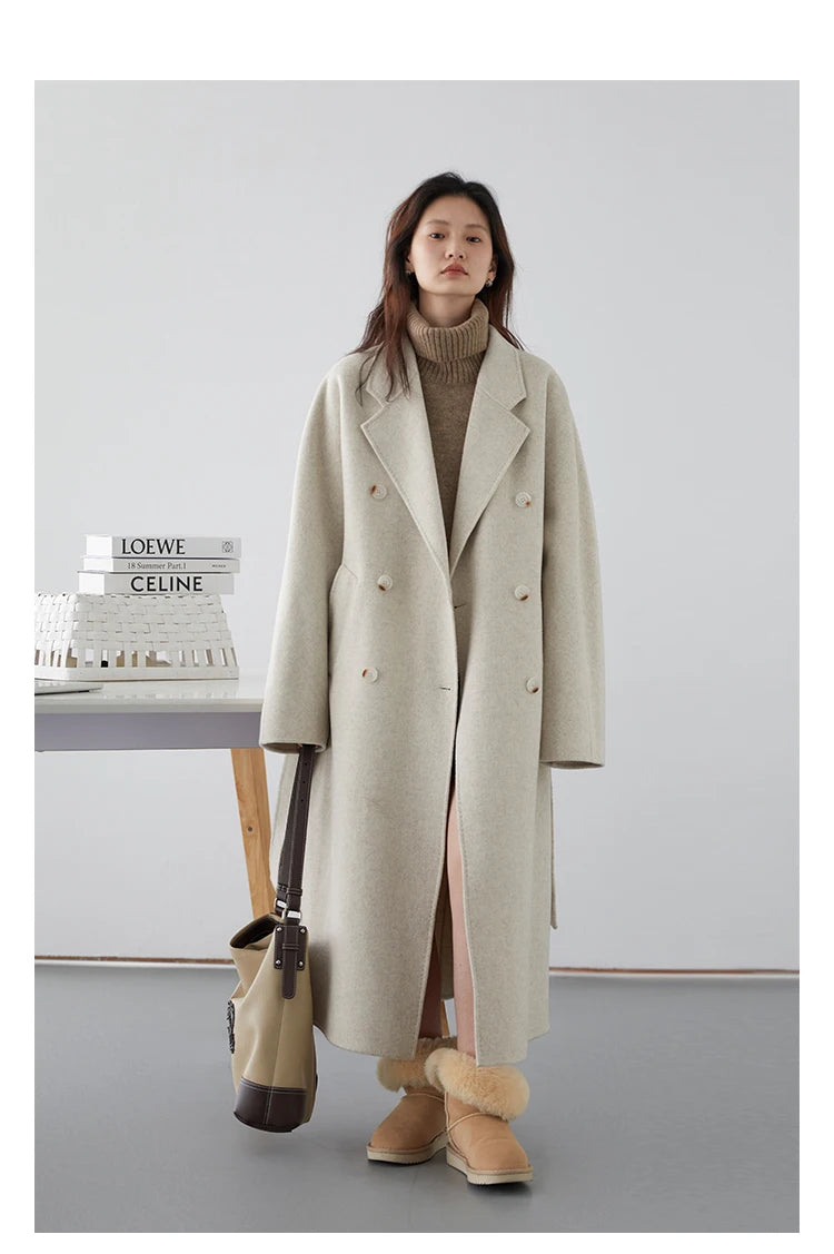 Saashi Retro Double-Sided Woolen Coat Loose Fit Ladies Overcoat