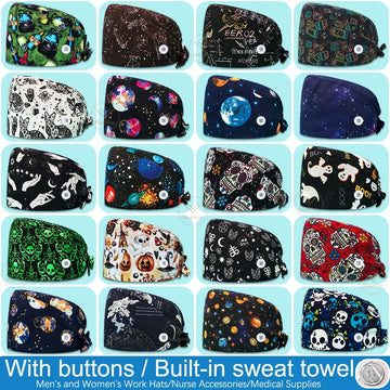 Saashi Surgical Skull Print Scrub Cap with Adjustable Design and Button