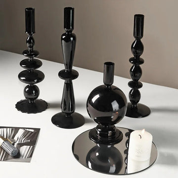 Modern Glass Candleholder Nordic Home Decor Black Candle Holder Table Candlelight Home Decoration Ornaments Candel Holder