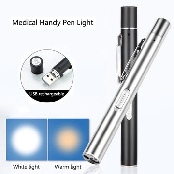 Saashi USB Rechargeable Medical Pen Light with Dual LED and Stainless Steel Clip