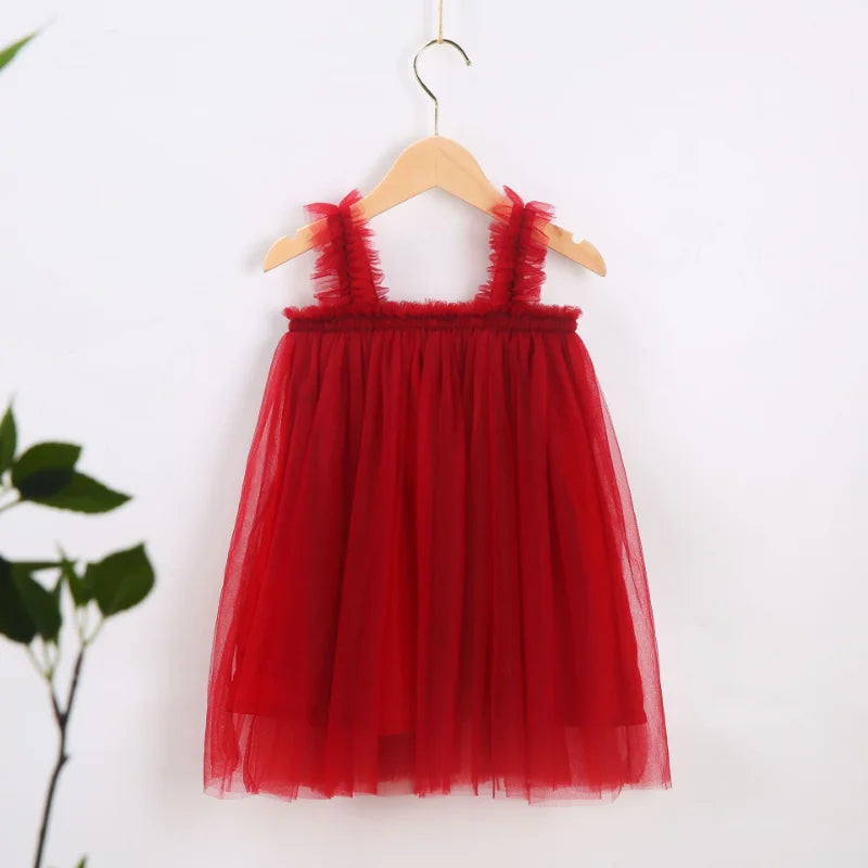 Saashi Baby Girl Summer Sleeveless Tutu Dress: Casual Lace Mesh Birthday Party Outfit for Girls