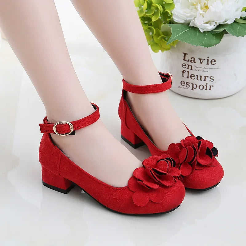 Saashi Kids Princess Flower Single Shoes: High-heeled Girls Wedding Party Shoes