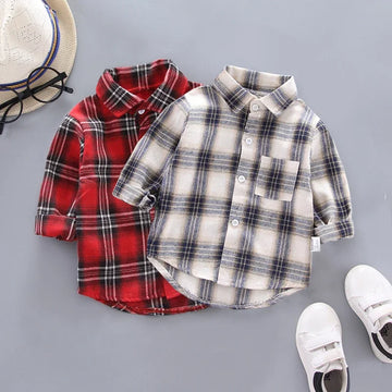 Saashi Baby Shirt: Thin Spring Clothing Infant Boy Plaid Cotton Tops, Long Sleeves, Toddler Wear, 1-3 Years