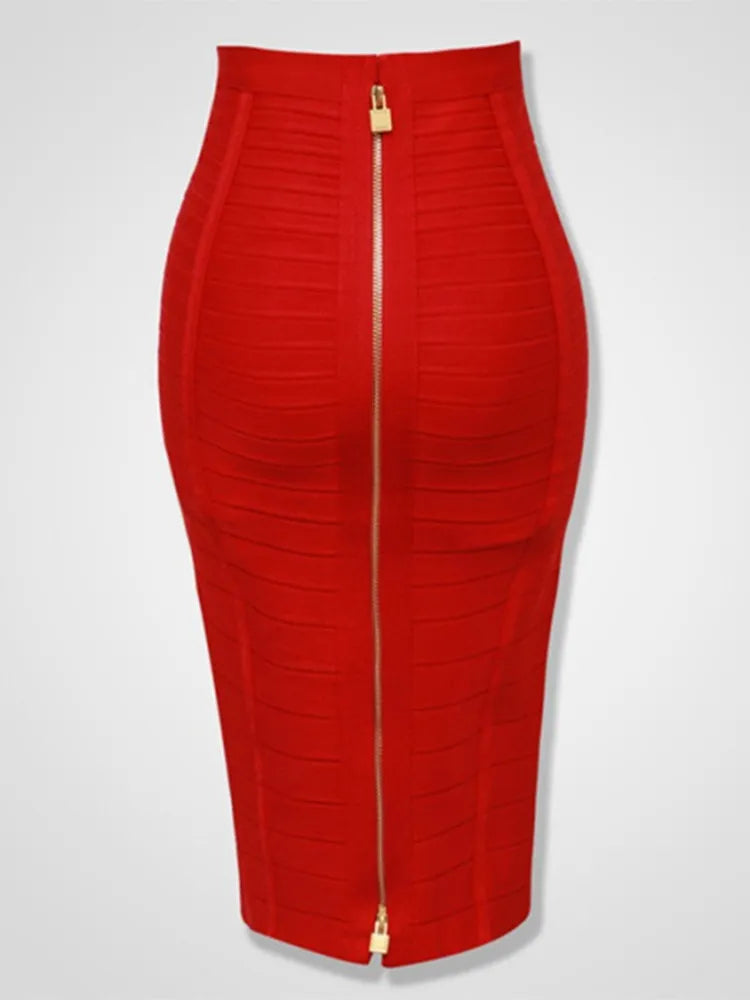 Saashi Bandage Skirt - Sexy Solid Colors, Zipper Closure, Elastic Bodycon