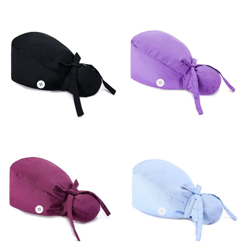 Saashi Adjustable Surgical Scrub Caps with Ponytail Holder and Buttons