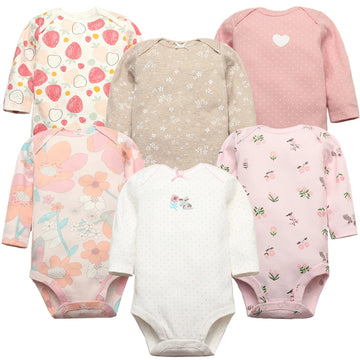 Saashi Baby Bodysuits: 6 PCS Long Sleeve 100% Cotton Newborn Boys Girls Clothes