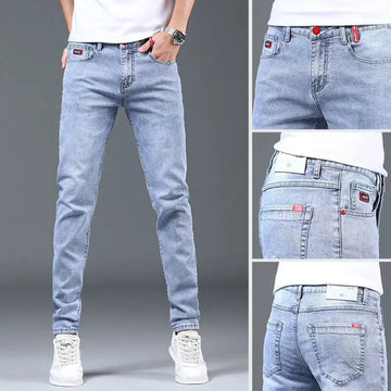 Saashi Blue Washed Stretch Denim Jeans: Slim Fit, Casual, Korean Fashion