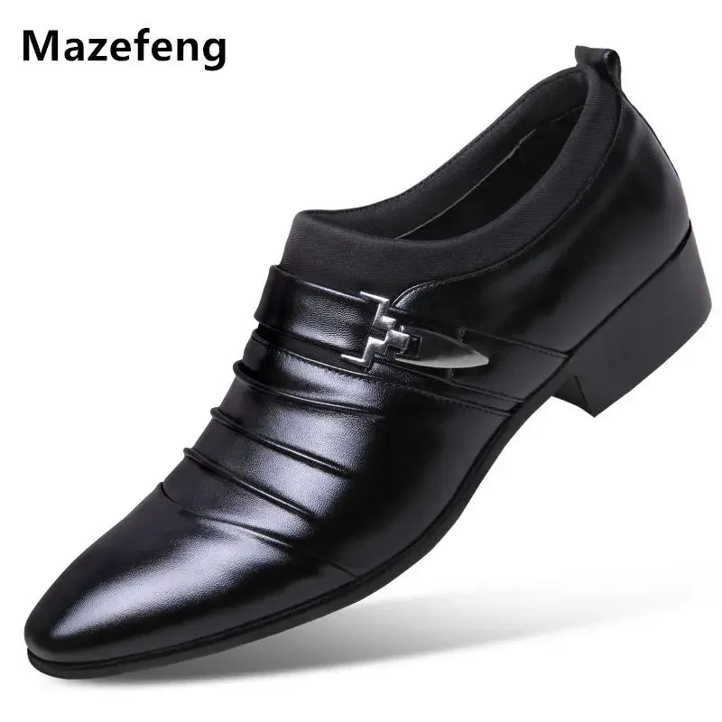 Saashi Formal Men's Dress Shoes Buckle Strap Business Flats Breathable Wedding Pointed Toe Footwear