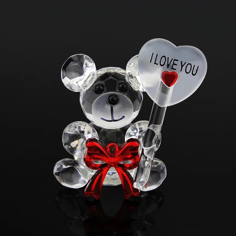 Saashi Crystal Bear Glass Rose - Valentine's Day Gift, Fashion Ornament, Wedding Home Decor