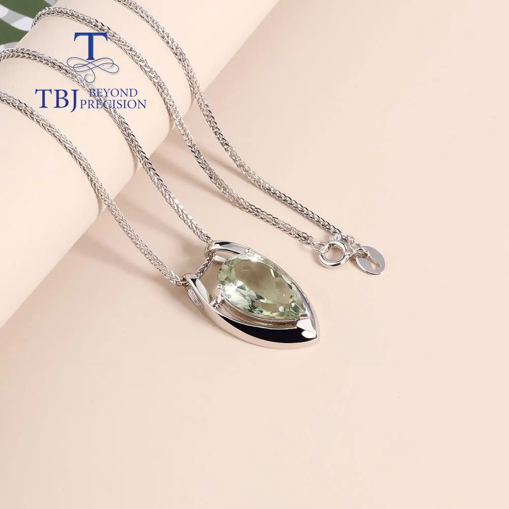 Saashi V Shape Green Amethyst Pendant - 925 Sterling Silver, Fine Jewelry