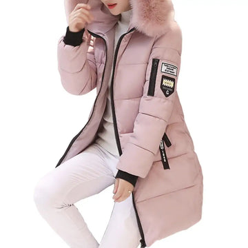 Saashi Women's Long Winter Coat with Fur Neckline