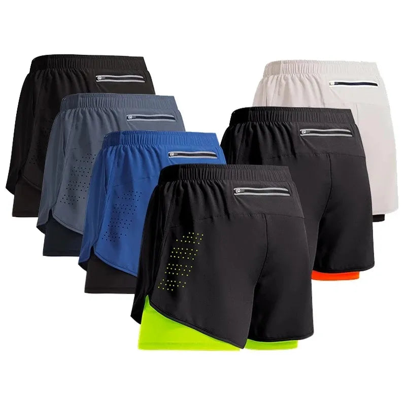 Saashi Men's Sport Shorts - Double-deck Training, 2 in 1 Beach Homme Clothing