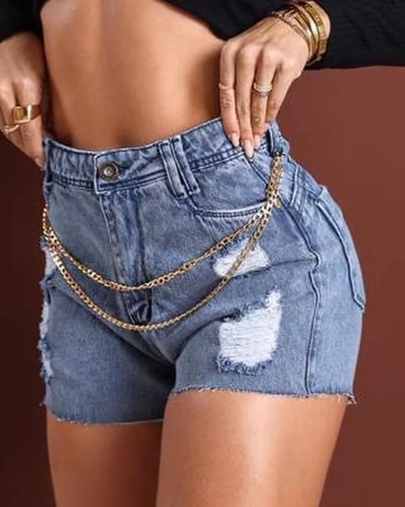 Saashi Bleached Distressed Denim Shorts - Women's Summer Beach Style