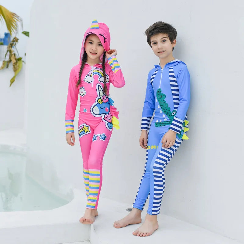 Saashi Hooded Cartoon Print Full Rash Guard with UPF 50+ for Kids