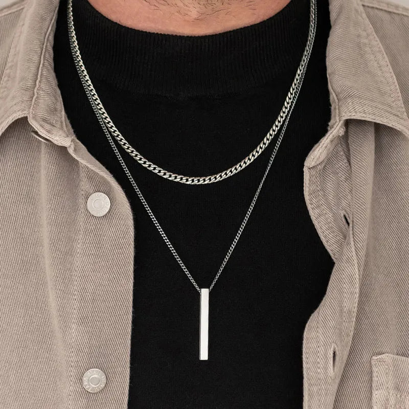 Saashi Vnox 3D Vertical Bar Necklaces Stainless Steel Geometric Pendant