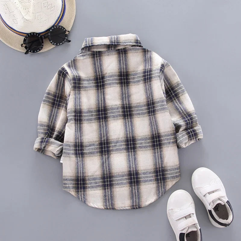 Saashi Baby Shirt: Thin Spring Clothing Infant Boy Plaid Cotton Tops, Long Sleeves, Toddler Wear, 1-3 Years