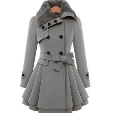 Saashi Korean Style Slim Lapel Coat Warm Plush Double-Breasted Jacket