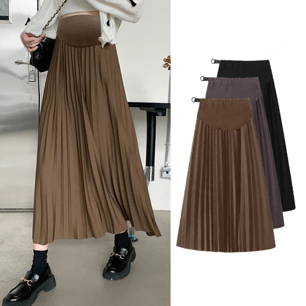 Saashi Pleated Maternity Skirt - Autumn/Winter Thick Warm, Elastic Waist