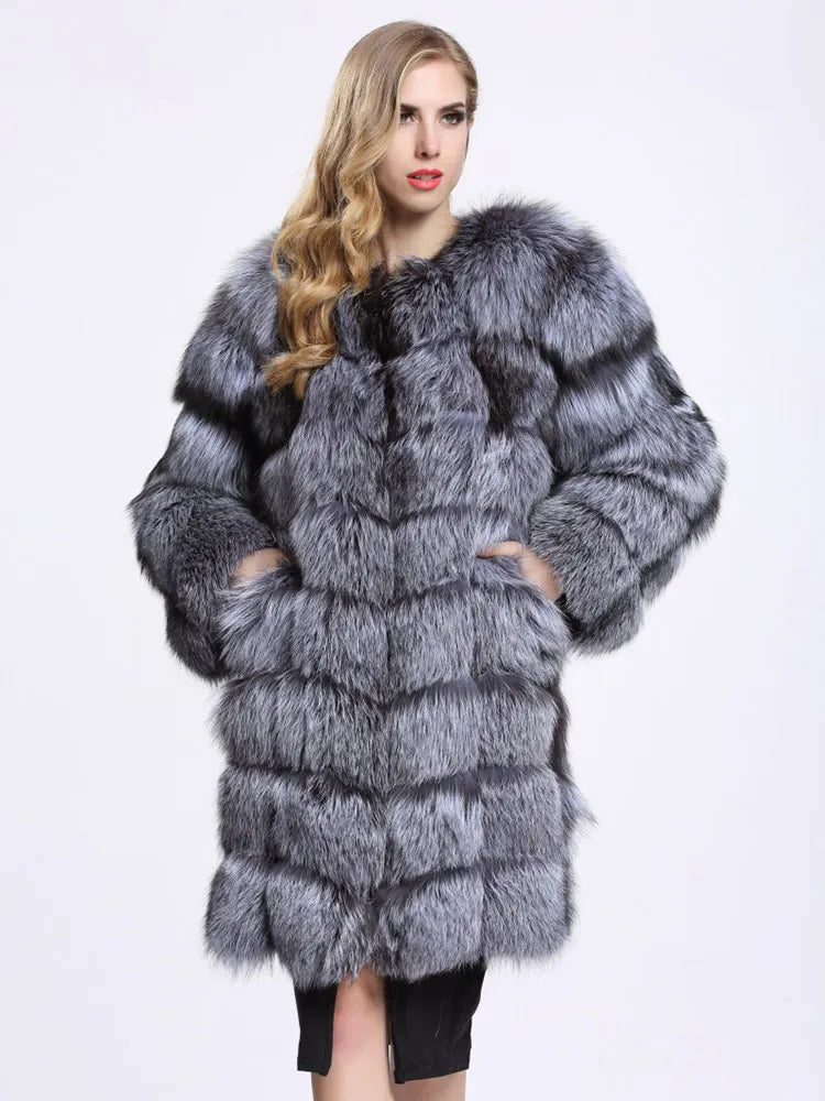 Saashi Furry Silver Fox Faux Fur Coat - Luxury Winter Warmth, Streetwear Chic