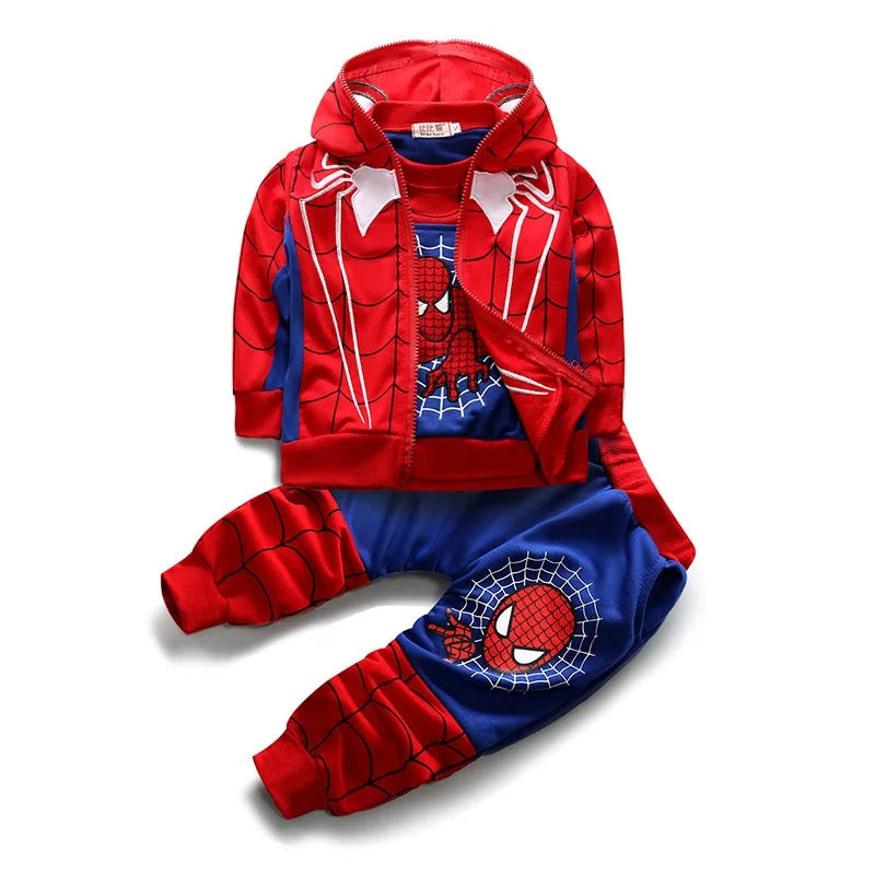 Saashi Cartoon Spiderman Baby Boys Superheroes Clothes Set with Long Sleeve Hoodie Vest and Pants