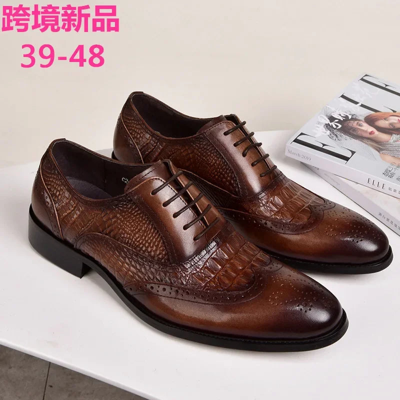 Saashi Crocodile Leather Brock Oxford Men's Casual Shoes