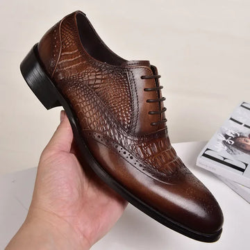 Saashi Crocodile Leather Brock Oxford Men's Casual Shoes