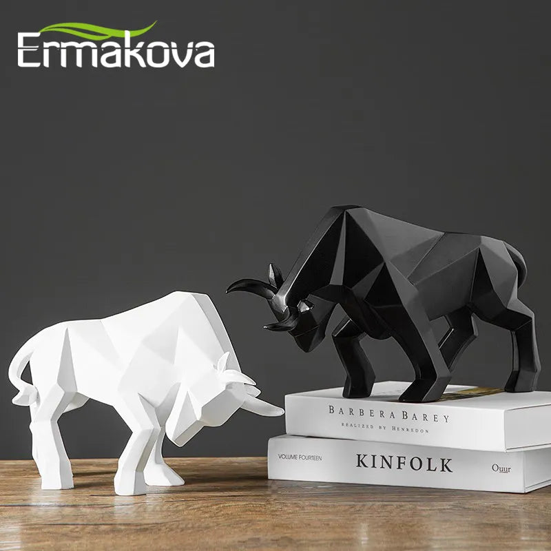 ERMAKOVA Resin Bull Statue Bison Sculpture Decoration Abstract Animal Figurine Room Desk Home Decoration Gift