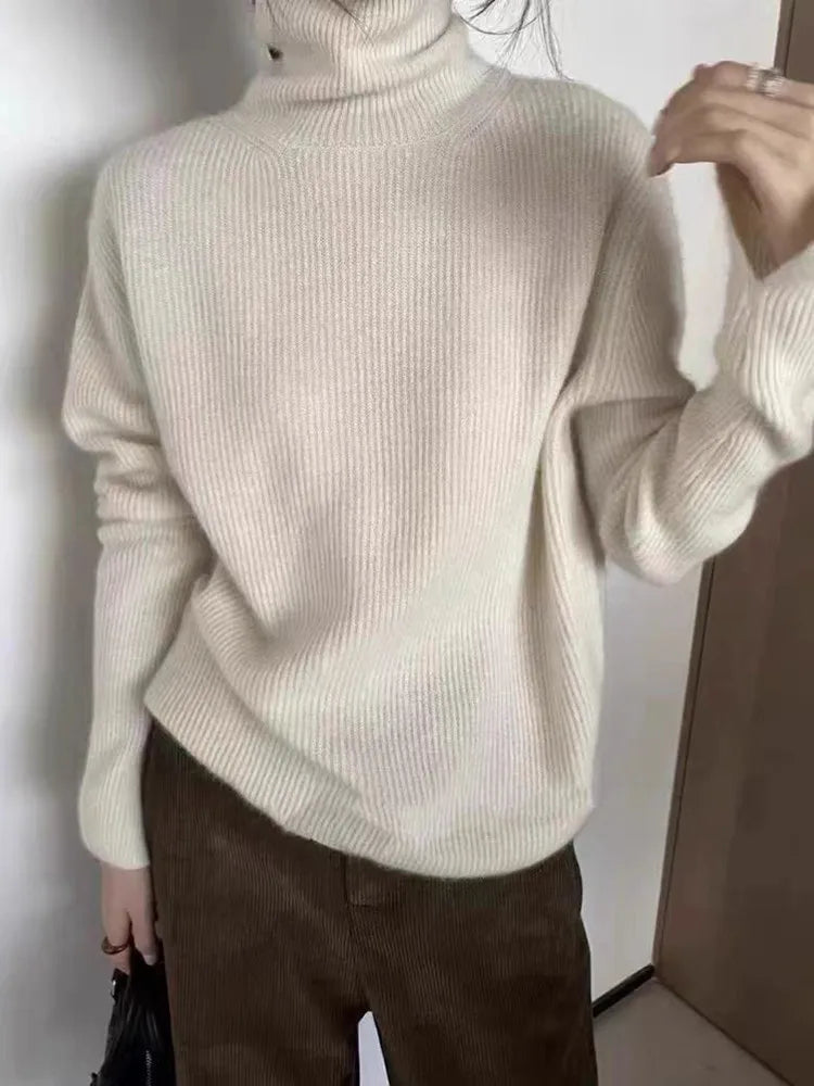 Saashi Turtleneck Cashmere Sweater Pure Wool Knit Loose Pullover