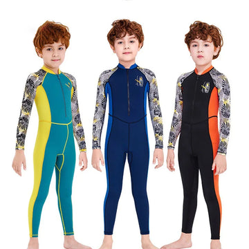 Saashi Kid's Long Sleeve Sun Protection One-Piece Swimwear (Includes Swimming Cap)