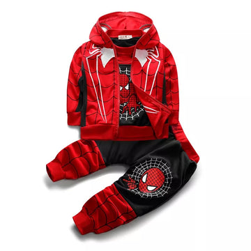 Saashi Cartoon Spiderman Baby Boys Superheroes Clothes Set with Long Sleeve Hoodie Vest and Pants