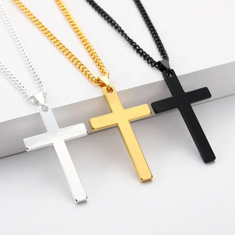 Saashi Punk Cross Pendant Couple Necklace Vintage Stainless Steel Chain