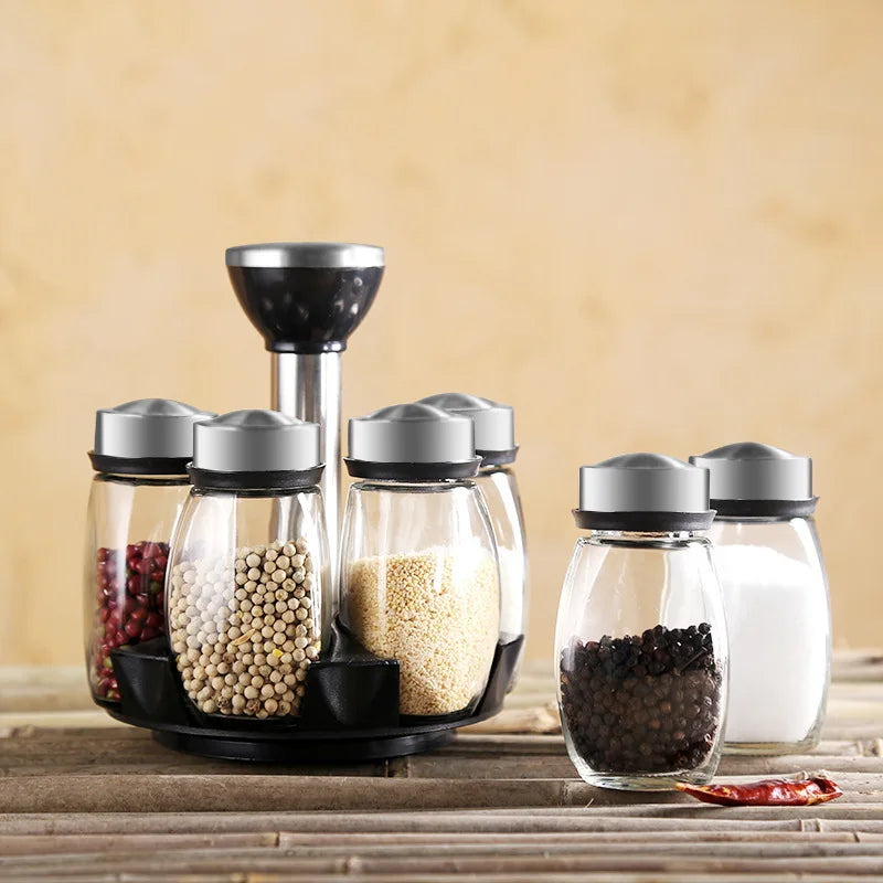 Saashi Rotating Glass Spice Jar Set