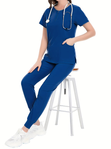 SAASHI Royal Blue Nurse Work Set - Crew Neck Scrub Top & Pants Outfit