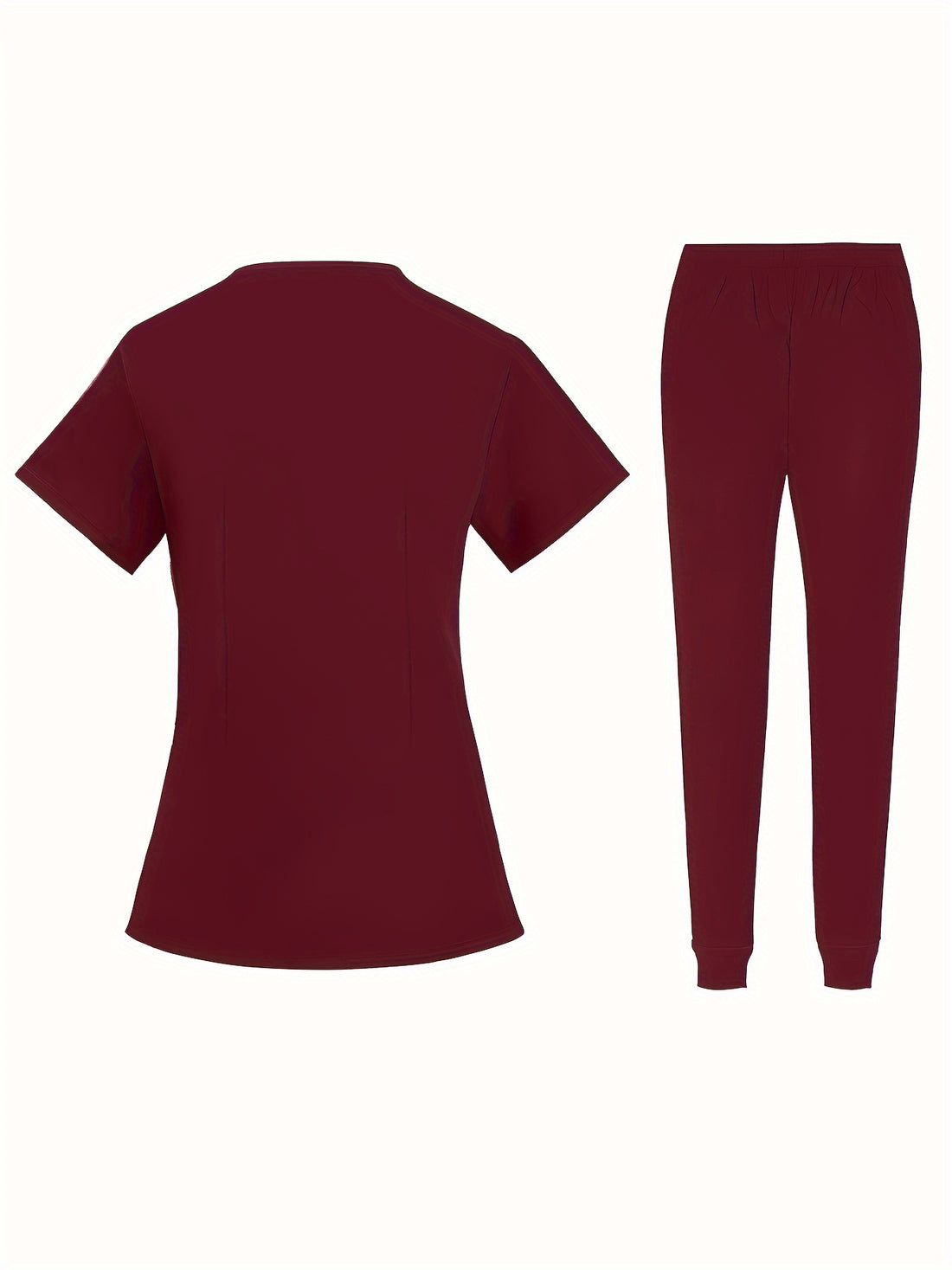 SAASHI  Burgundy Nurse Work Set - Crew Neck Scrub Top & Pants Outfit