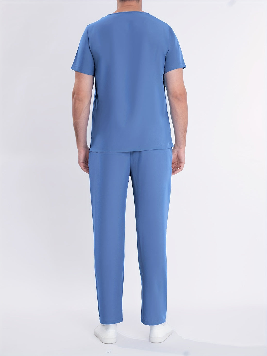 SAASHI Men's Bright Sky Blue Workwear Set - V-neck Shirt & Pants Combo