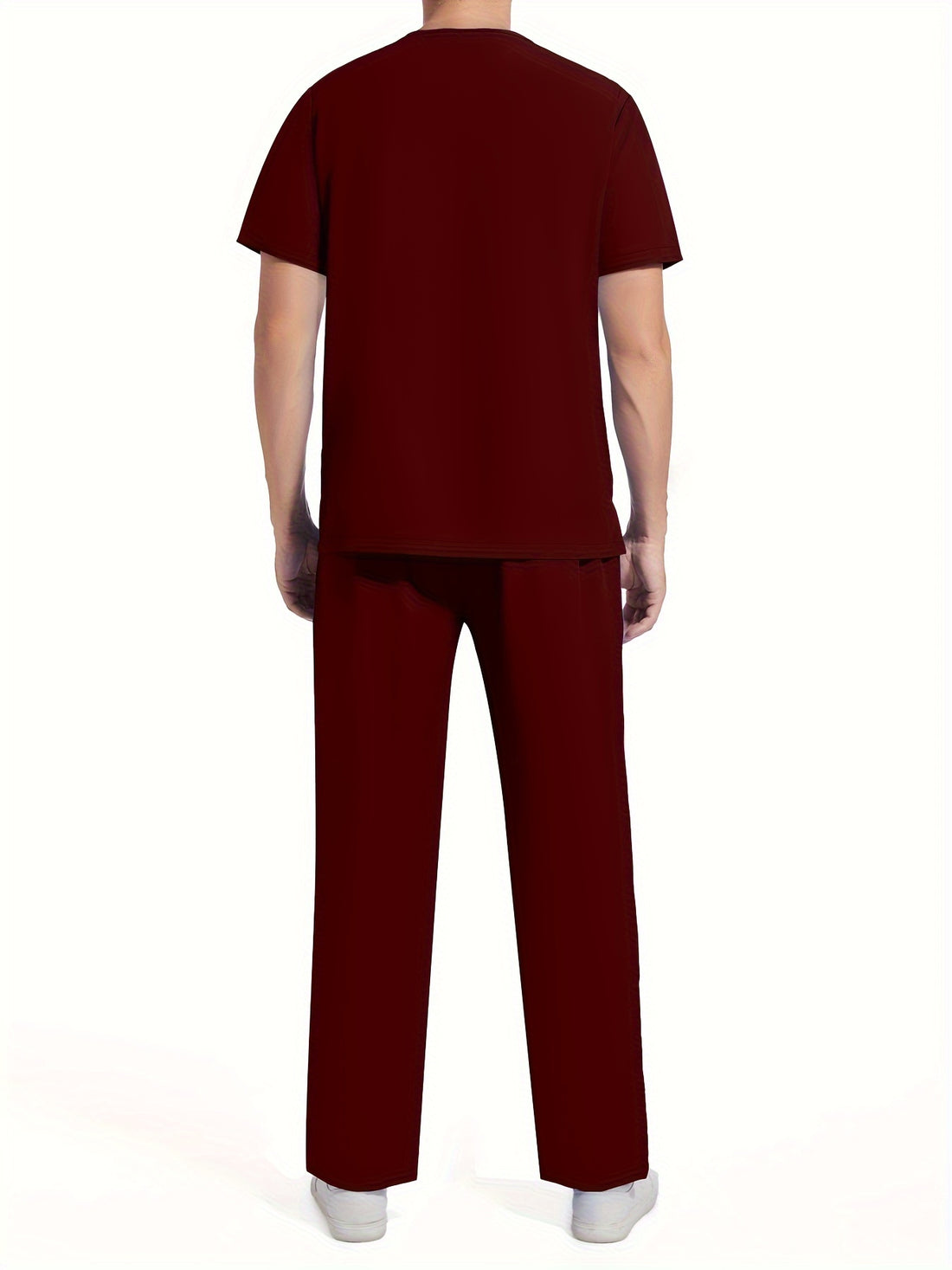 SAASHI Burgundy Men's Summer Workwear Set - V-Neck Top & Pants Outfit