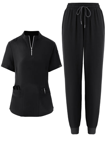 SAASHI Black Men's Workwear Set - V-Neck Top & Pants Combo