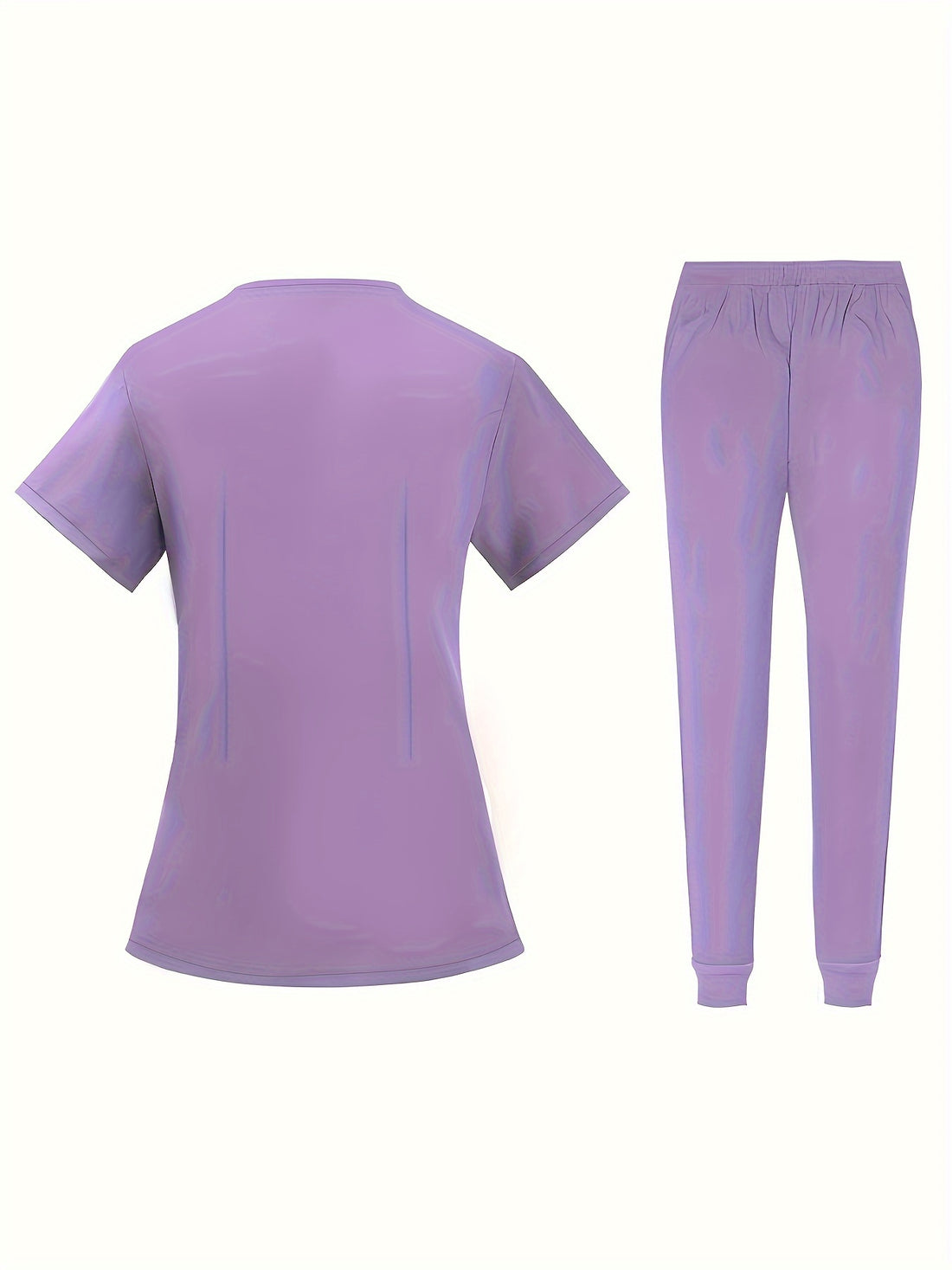 SAASHI Purple Solid Crew neck Scrub Set - Short Sleeve Zip-Up Top & Bottoms