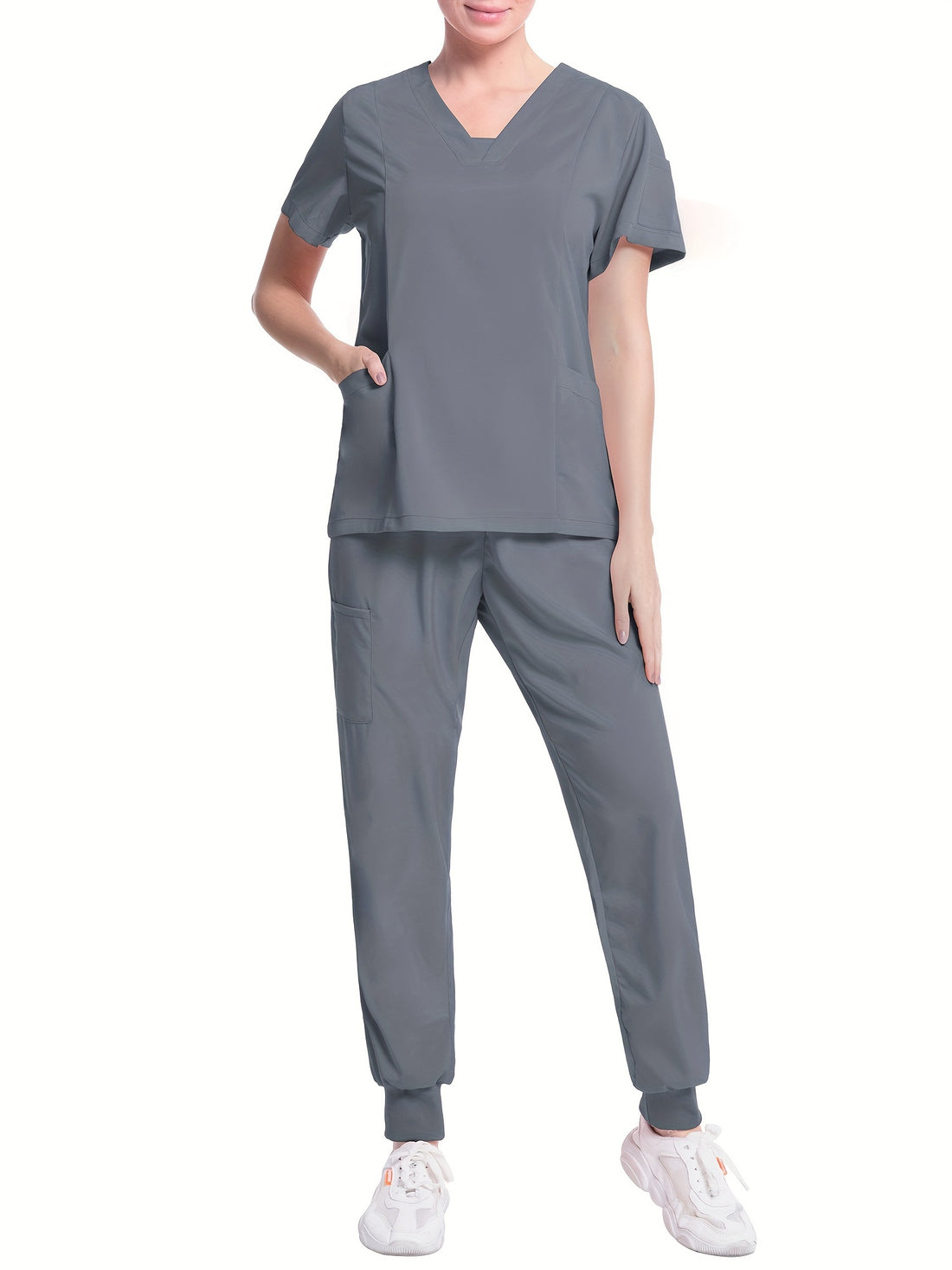 SAASHI Grey Nurse Workwear Set - Crew Neck Scrub Top & Pants