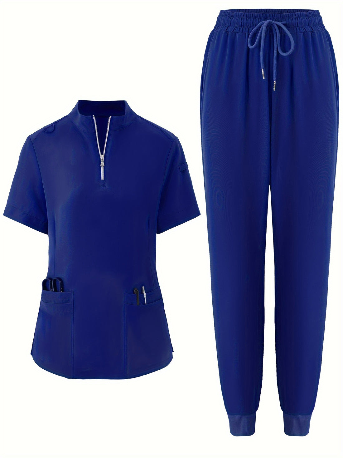 SAASHI Royal Blue Men's Workwear Set - V-Neck Top & Pants Combo