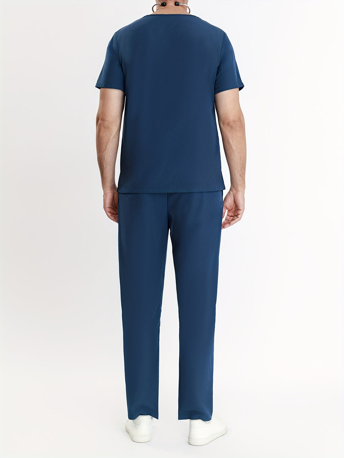 SAASHI Navy Blue Men's V-Neck Scrubs Set - Multi-Pocket Workwear for Summer